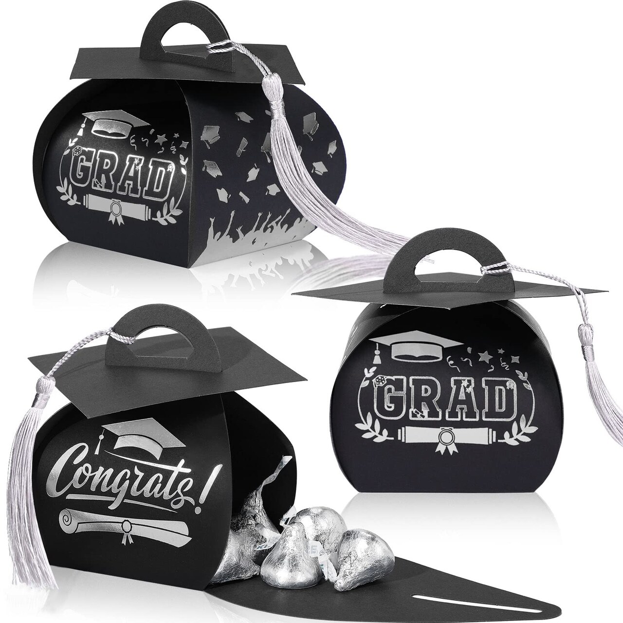 30 Pcs Graduation Cap Gift Boxes Graduation Decorations Class of 2026 Candy Box with Tassel for 2026 Grad Party Favors Supplies(Silver)